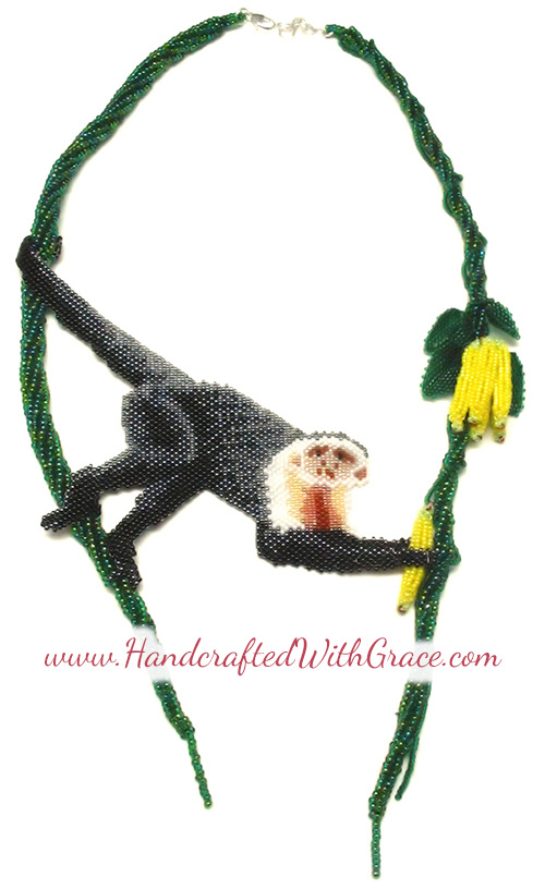 Beaded Capuchin Monkey Necklace by Theresa Caroon www.handcraftedwithgrace.com