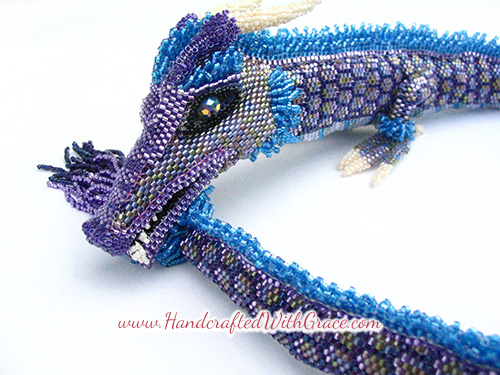 Jezebel the 3D Beaded Dragon Necklace by Theresa Caroon www.handcraftedwithgrace.com