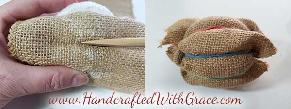 No-Sew Burlap Pumpkin - How to make a super cute burlap pumpkin without sewing a stitch.