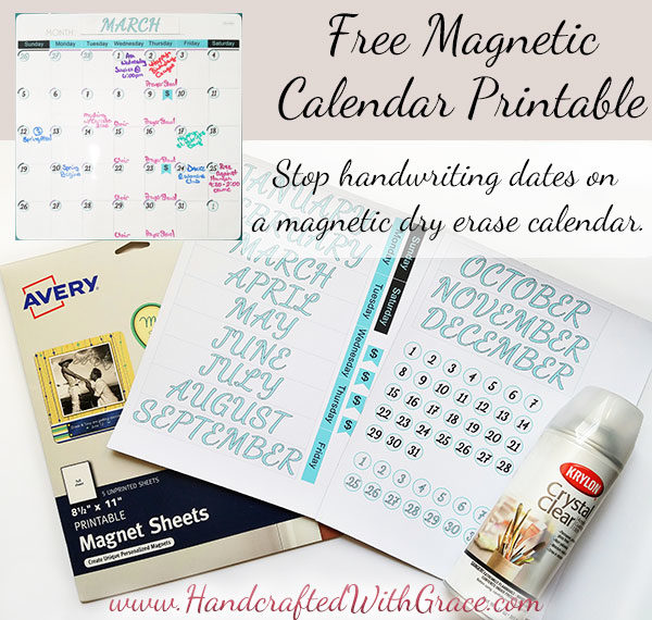 Free Magnetic Calendar Printable by HandcraftedWithGrace.com