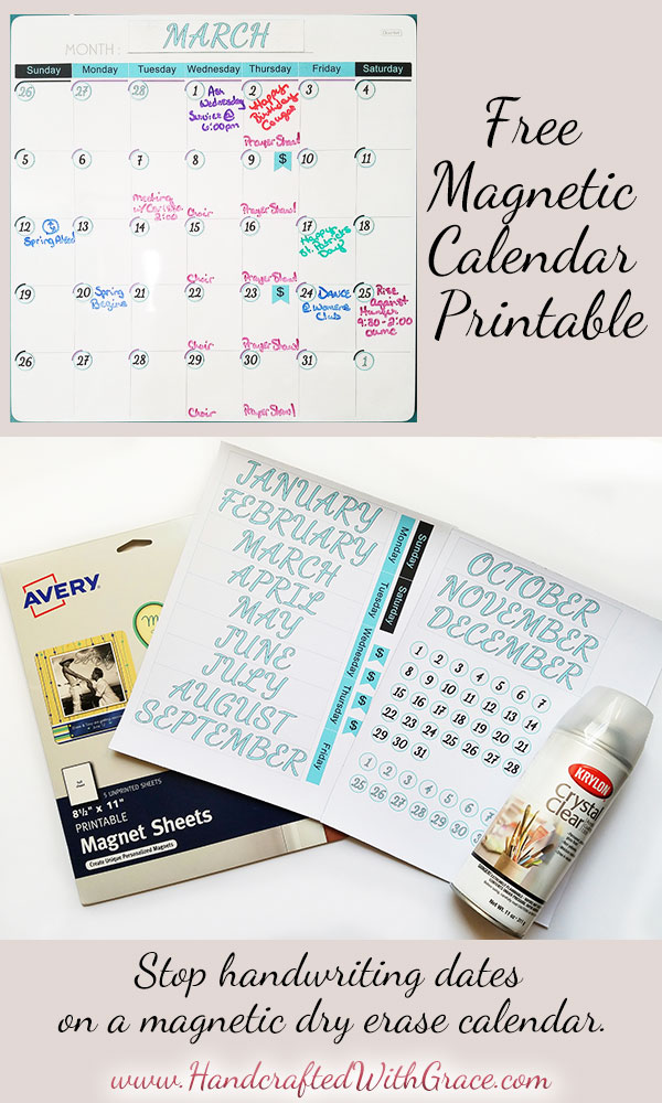 Free Magnetic Calendar Printable by HandcraftedWithGrace.com