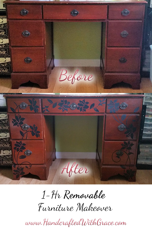 One Hour Removable Furniture Makeover by www.HandcraftedWithGrace.com