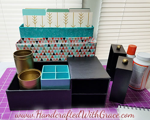 DIY Custom Decor Desk Organizer Recycle boxes into a desk organizer to fit your office decor