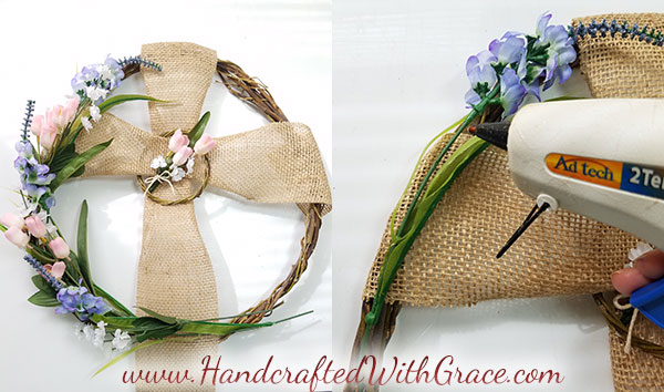 Spring Easter Cross Wreath Tutorial by HandcraftedWithGrace.com