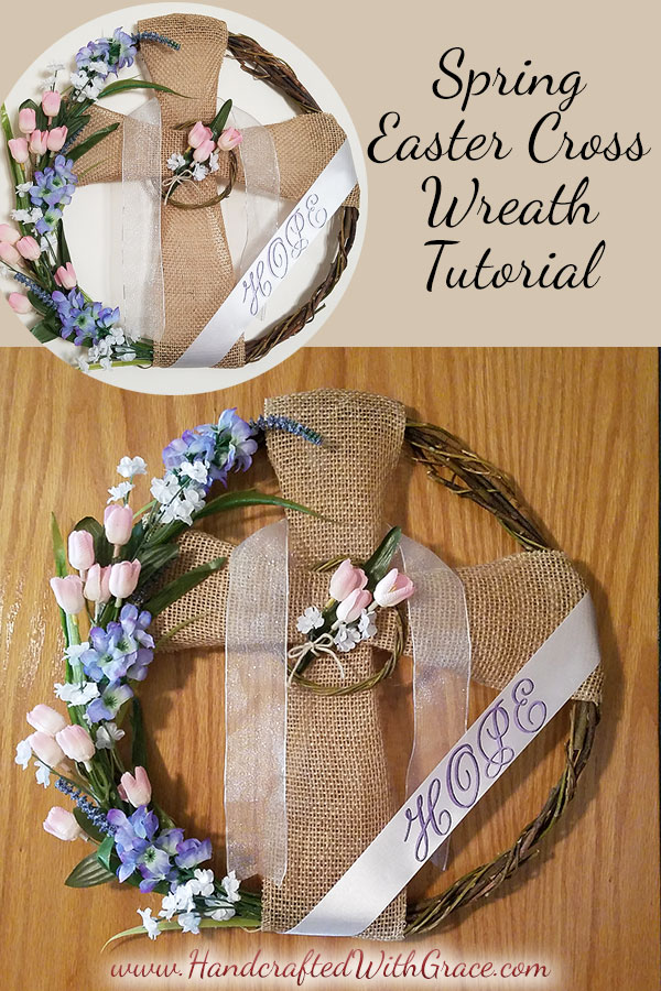 Spring Easter Cross Wreath Tutorial by HandcraftedWithGrace.com