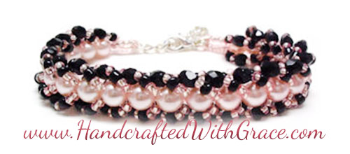 Woven Braid Beaded Bracelet Sample in Black and Pink