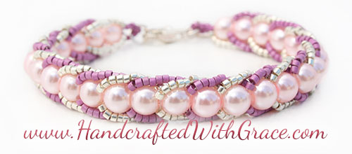 Woven Braid Beaded Bracelet Sample in Pink and Silver