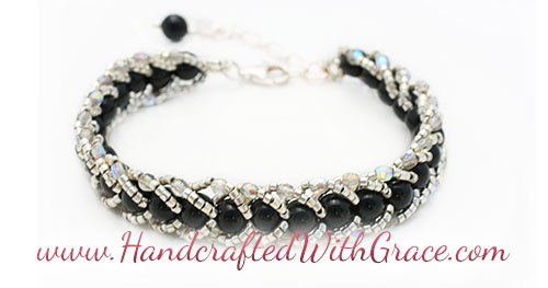 Woven Braid Beaded Bracelet Sample in Black and Silver